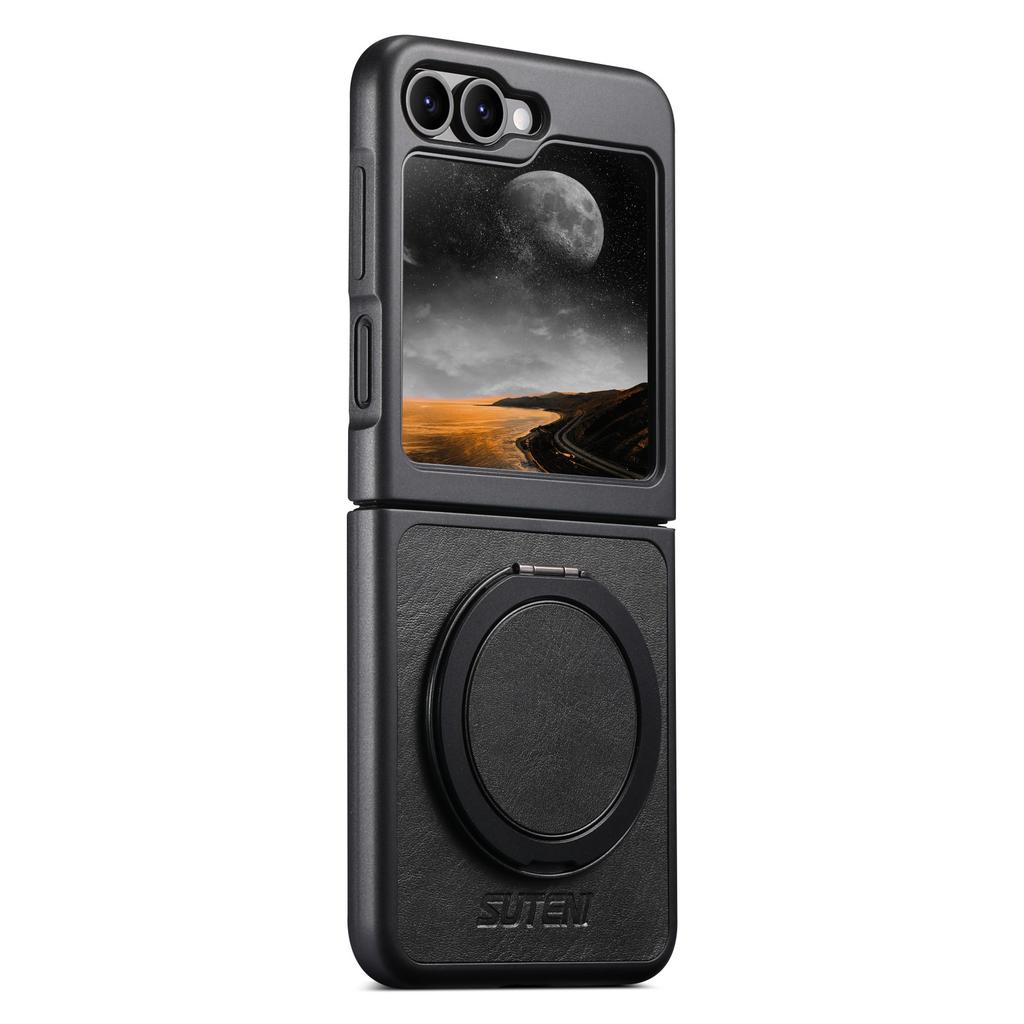 SUTENI G3 For Samsung Galaxy Z Flip5 5G Magnetic Case Waxy Texture Rotating Kickstand Leather Phone Back Cover