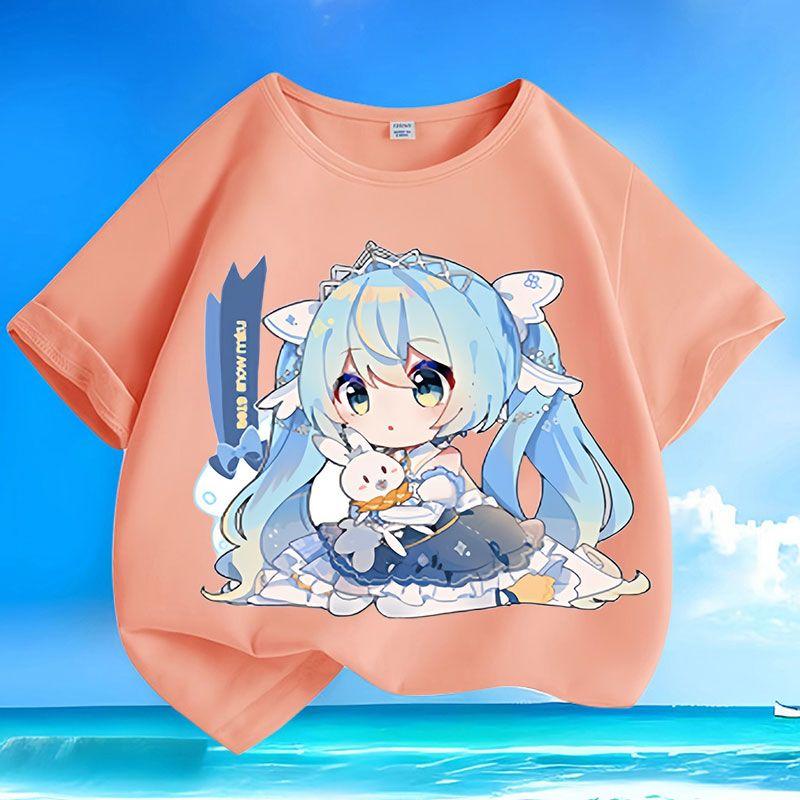 Милые топы Hatsune Miku для детей, свободные топы для мальчиков и девочек лето