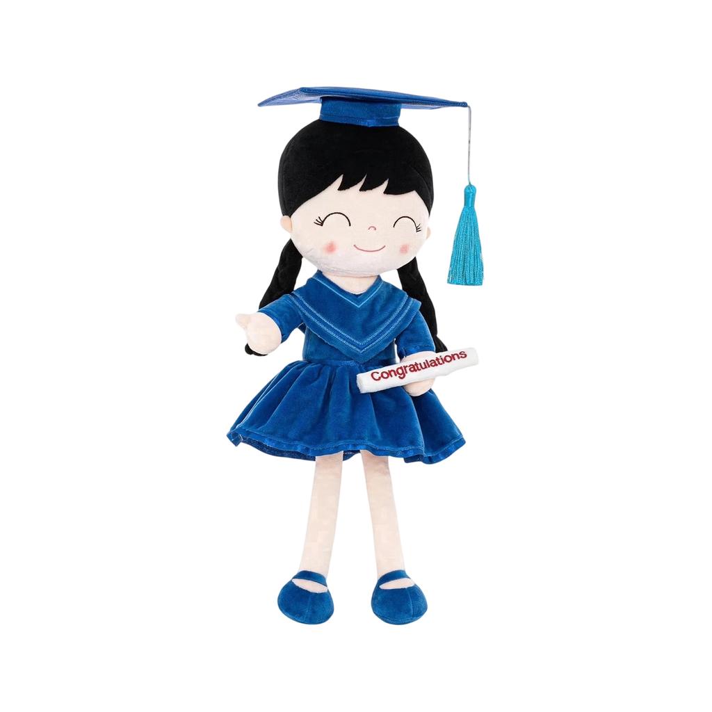 Graduation Plush Doll Girl Milestone Keepsake Soft Toy with Gown Cap and Congratulations Sash for Kindergarten High School University