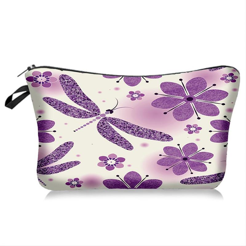 1 шт. Красивые косметички с принтом стрекозы и цветов, женские портативные дорожные сумки для хранения косметики на молнии