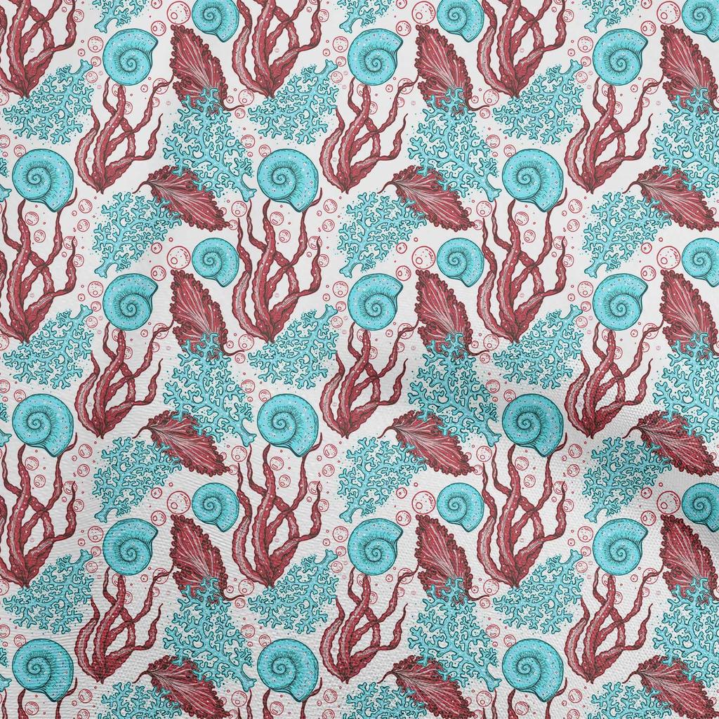 oneOone Хлопчатобумажная гибкая пыльно-бирюзовая зеленая ткань, морские ракушки, океанский швейный материал, ткань с принтом в ярдах, 40 дюймов