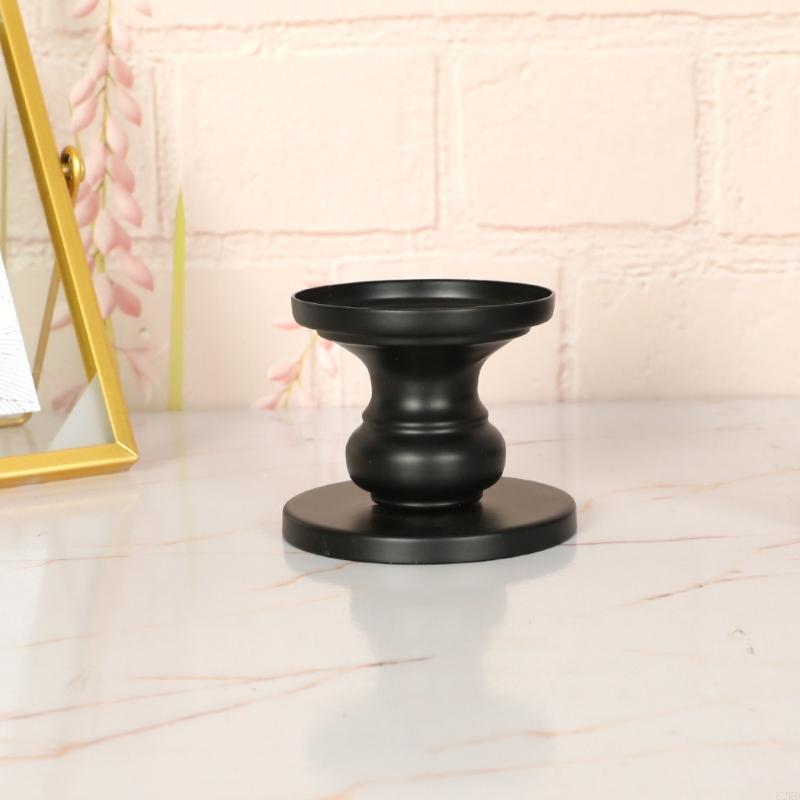 62KD 2Pieces Black Metal Candlestick Set for Taper and Pillar Holder Iron Stand Home Table Centerpieces Decors
