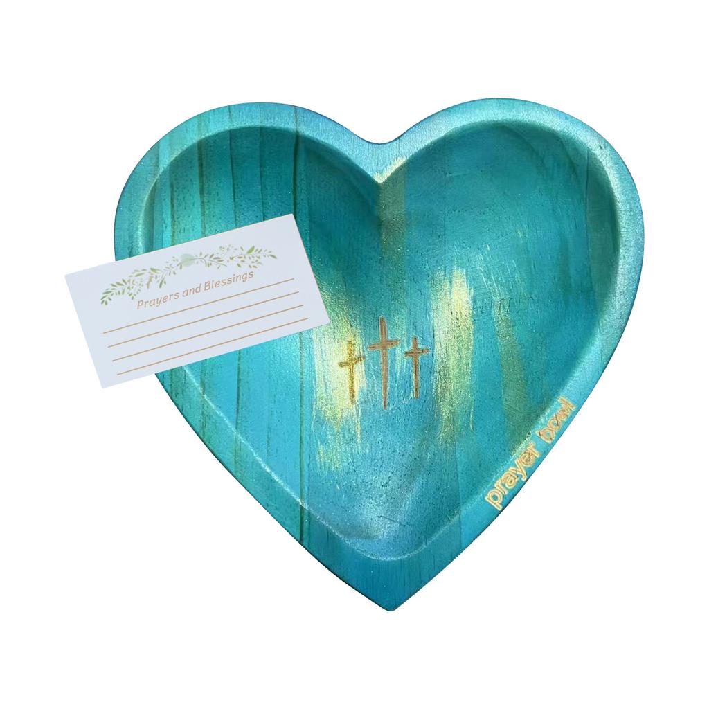 Wooden Heart Blessing Bowl Handcrafted Blessing Bowl With Cards, Dough Bowl With Blessing Cards, Religious Gifts, Heart Blessing Bowl, Christmas Gifts