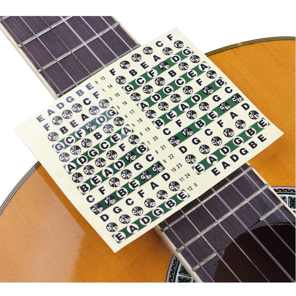 2 шт. Накладка на гриф гитары Наклейка на гриф гитары Названия нот для начинающих учеников Практика Подходит для акустической гитары Черный 6-струнный