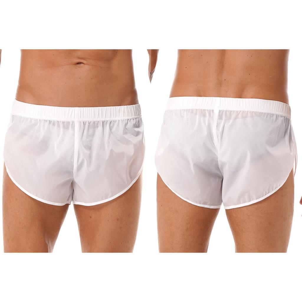 Mens Shorts Semi See-Through Sides Split Elastic Waistband Boxer Shorts Beach Shorts Swimsuits