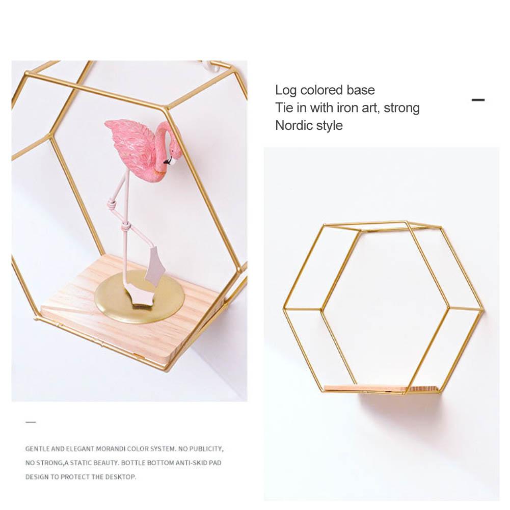 Настенная плавающая полка, геометрическая металлическая проволока, шестигранные полки для хранения, декоративные настенные полки для гостиной