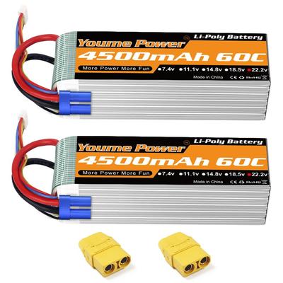 Youme 6S Lipo, 22.2V 4500mAh Lipo60C с разъемами EC5 и XT90, Гоночный дрон X-класса 70MM 8MM 90MM EDF RC Квадрокоптер Самолет Вертолет Автомобиль Грузовик Лодка
