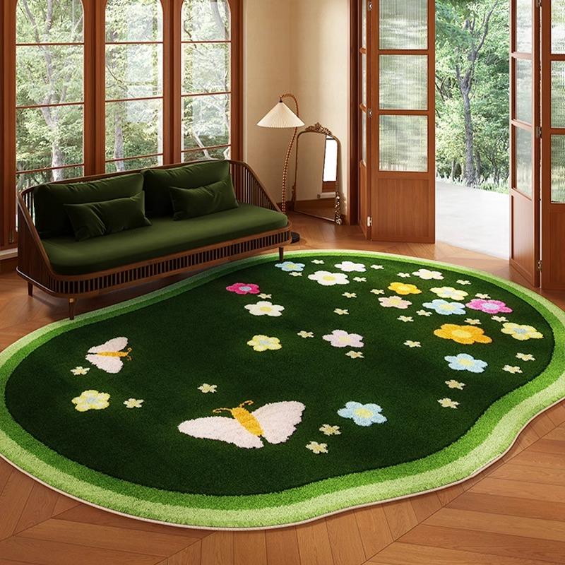 Зеленый ковер для гостиной Неправильной формы Короткий вельветовый Нескользящий напольный коврик Ковер для спальни Прикроватный ковер Цветочный Ретро Домашний декор Teppich Alfombra