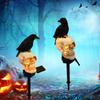 1pcs Outdoor Waterproof Solar Skull Lights, Garden Stake Lights, Raven Skeleton Head Decoration for Halloween Garden Party