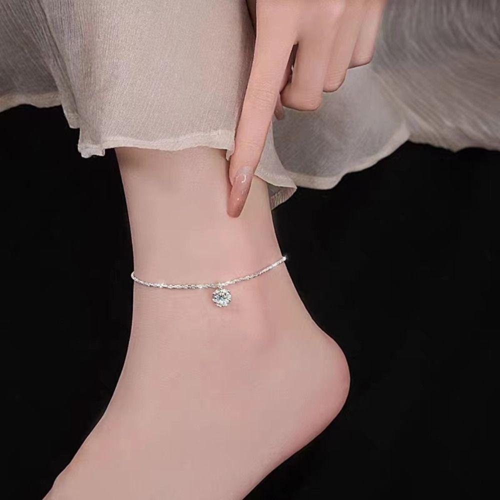Медный женский браслет на ногу Цепочка Однотонный Стразы Цепочка на ногу Пляжный отдых
