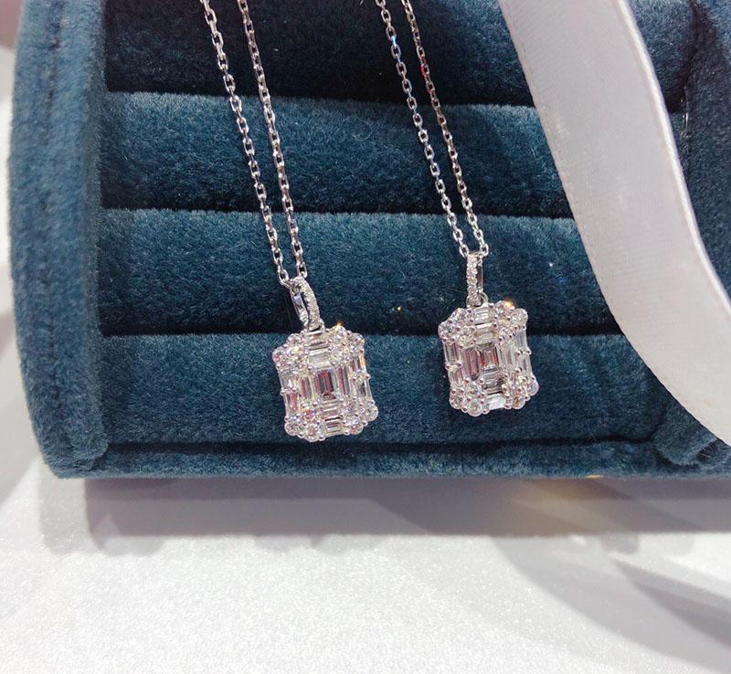 Fashionable Trendy Adult Engagement Wedding Anniversary Emerald Cut Diamond Necklace Pine-style Diamond Ring Custom 18K Solid