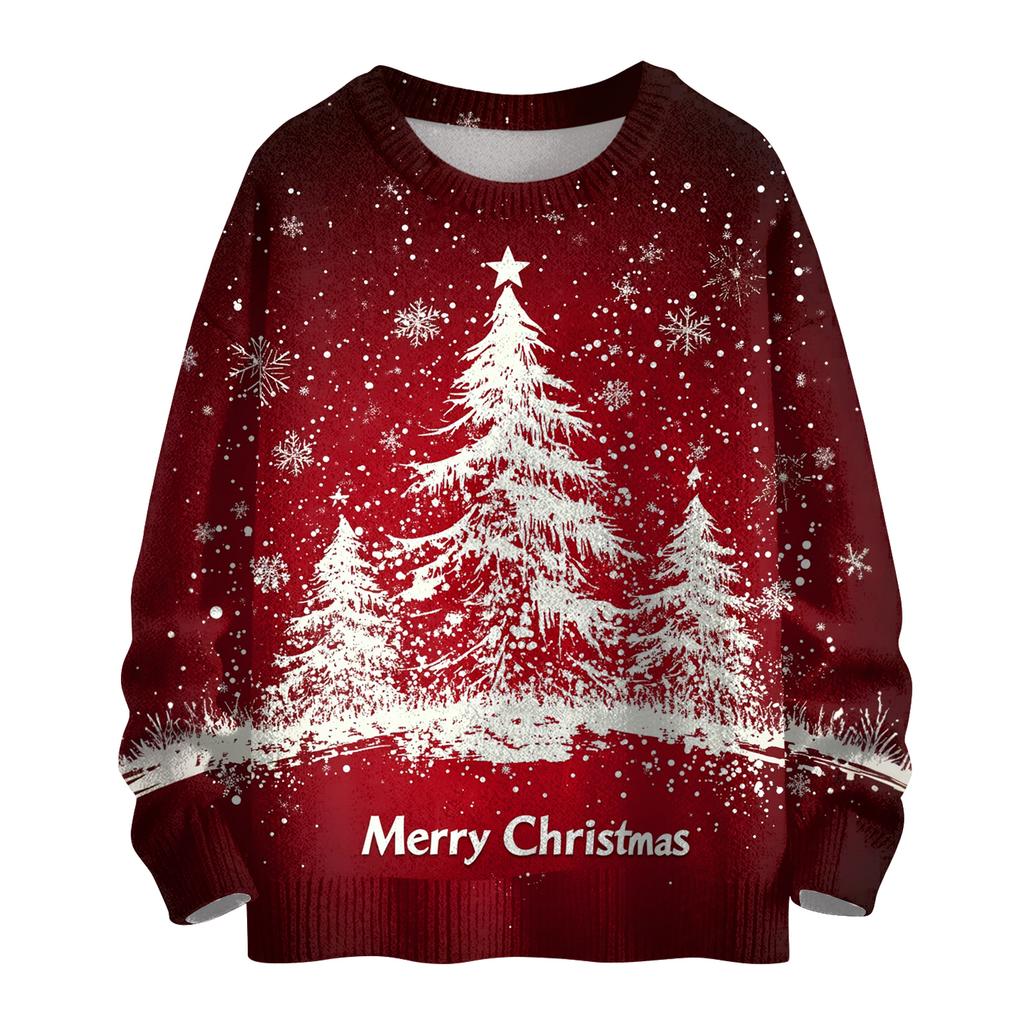 Ladies' Fashionable Casual Long Sleeved Christmas Printed Round Neck Knitted Yarn