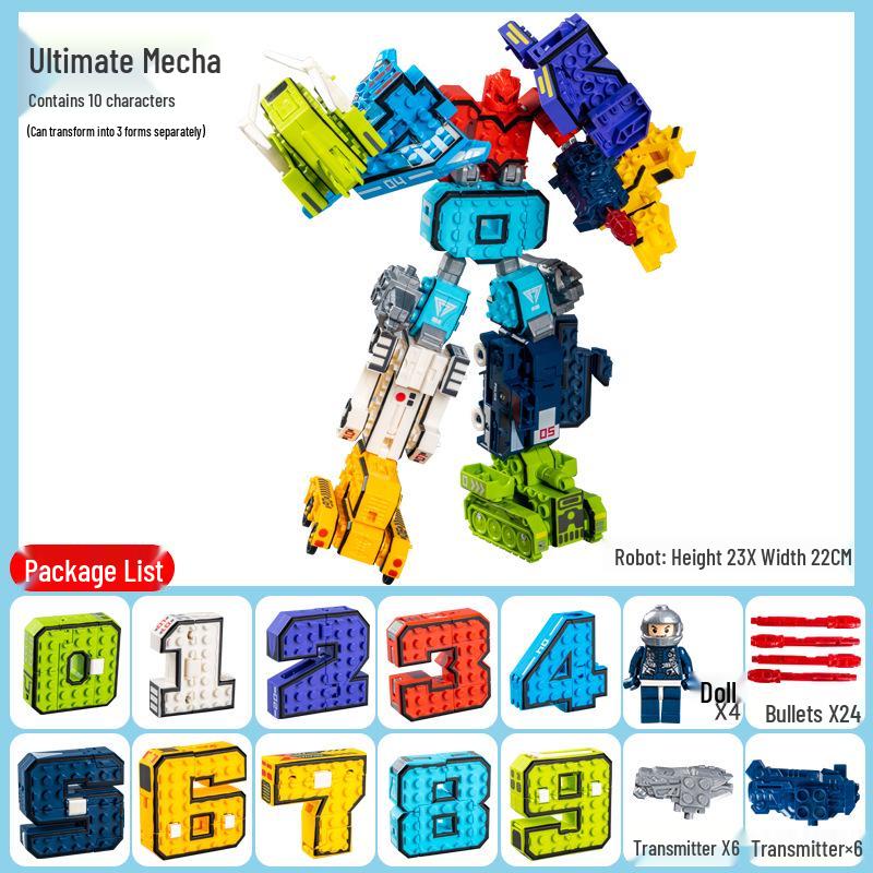 Large Kids' Number Symbol Transforming Robot Car Toy Set