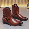 Винтажные ковбойские ботинки Роскошные мужские ботинки челси Кожаные высокие ботинки Панк-ботинки Мужские для улицы Западные ботинки Ботинки байкера с острым носом Мужские