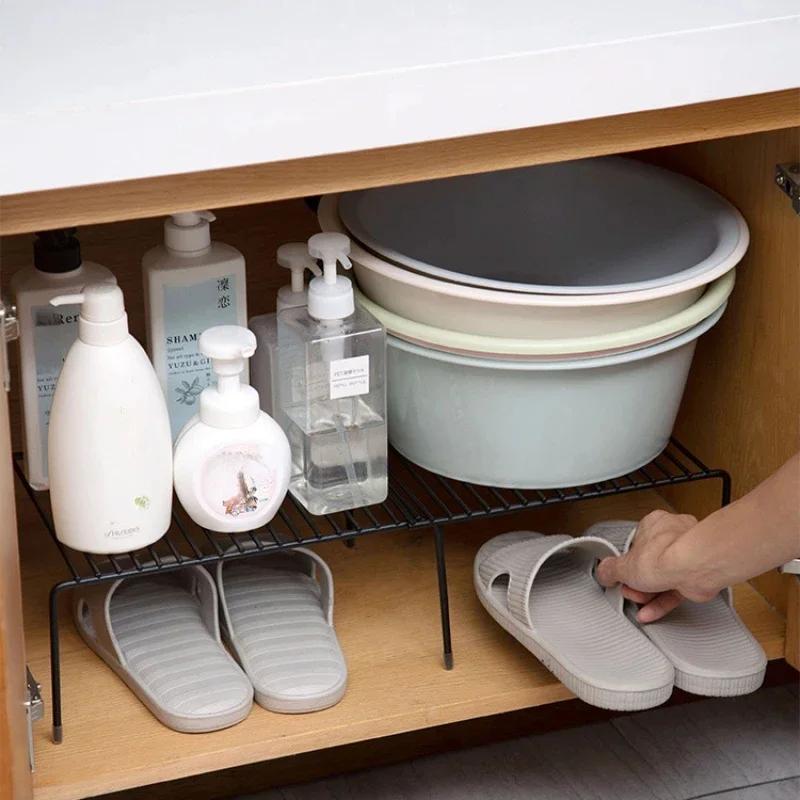 Расширяемый органайзер для полки для кухонной столешницы, металлический органайзер для шкафа, кладовая, экономия места, нескользящий, нержавеющий