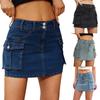 Women's Short Skirt Work Skirt Button Half Skirt Denim Skirt With Pockets Skirt
