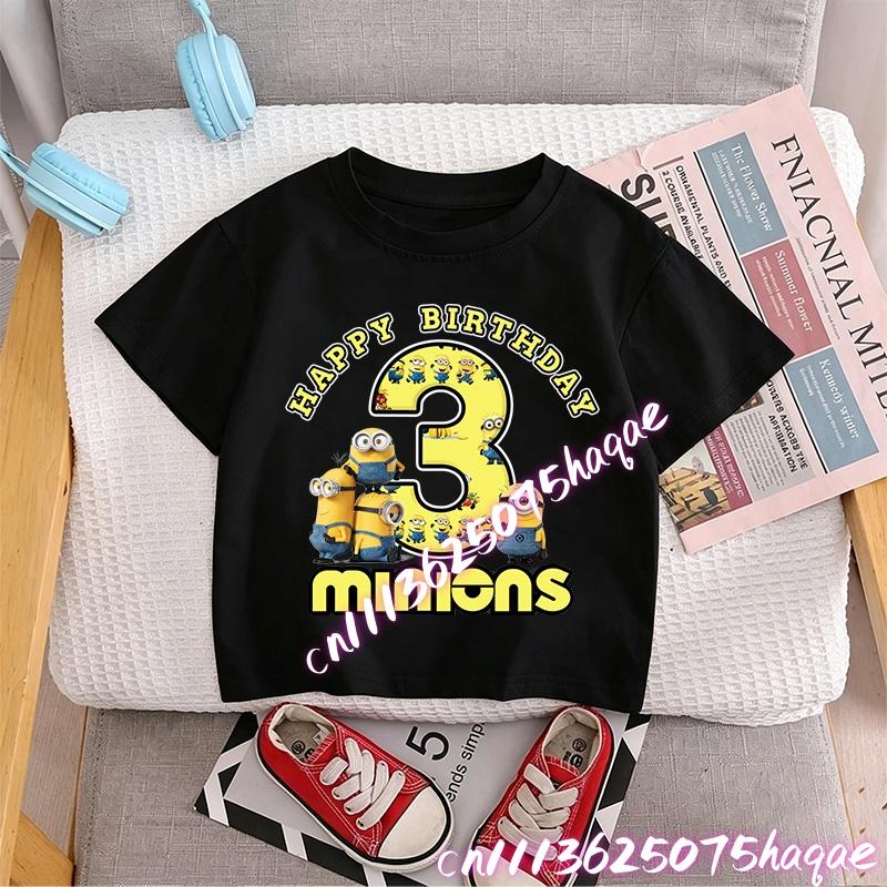 Kawaii Fashion Hot Minions TShirt Boys Gurls Anime Tops Summer Toddler Tee Baby Kids Number 110 Birthday Clothes Kids Gift
