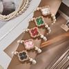 Clover Inlaid with Diamonds, Elegant Dial Decoration, Pearl Pull-out Bracelet, Quartz Watch, the Best Gift for Girls