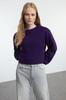 Women's Fashionable Stylish Sweatshirt Purple Thick Fleece Inside Relaxed Wide Fit Crop Basic Knitted Sweatshirt