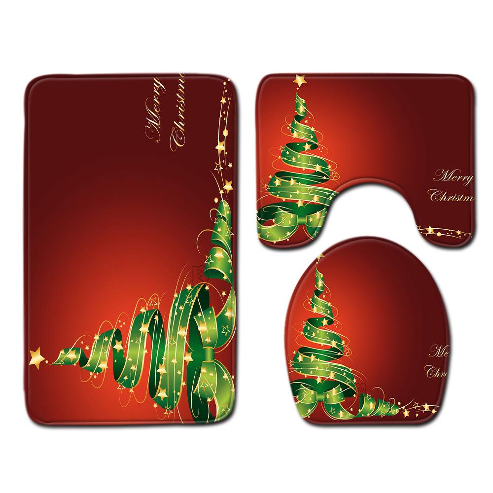 Christmas Waterproof Shower Curtain Four-Piece Combination Floor Mat Entrance Door Mat Bedroom Living Room Carpet