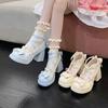 High Heels Lolita Thick Heel Thick Sole Waterproof Table Blue Japanese Soft Girl Sweet Cute Bow Shoes Women
