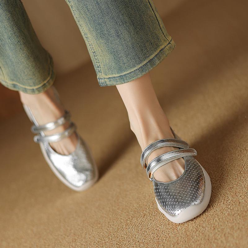 Krazing Pot Туфли-лодочки из овчины весна-лето размер 41 на толстом низком каблуке с круглым носком и полым украшением, дышащие, с липучкой