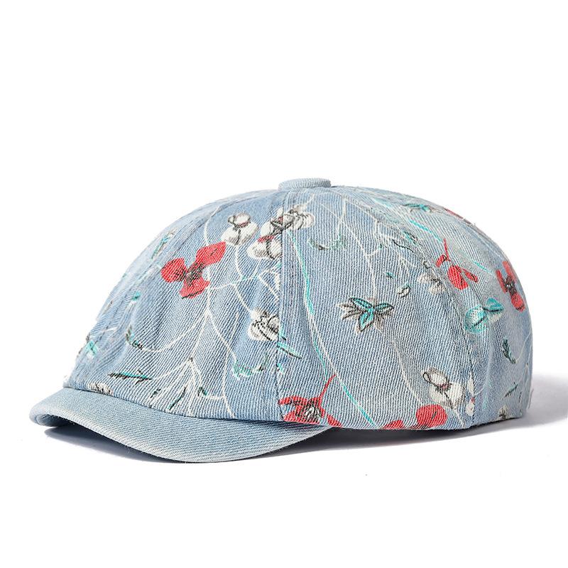 Denim Octagonal Hat Women's Print Newsboy Cap Girl Denim Cap Forward Hat Painters Hats
