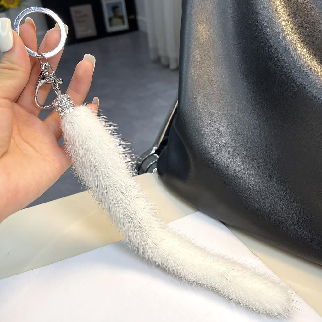 Классический Брелок Хвост Норки Натуральный Мех Женская Сумка Подвеска Мелочи Ключи от Машины Металлические Кольца Украшения Ювелирные Изделия Высококачественный Подарок на День Рождения
