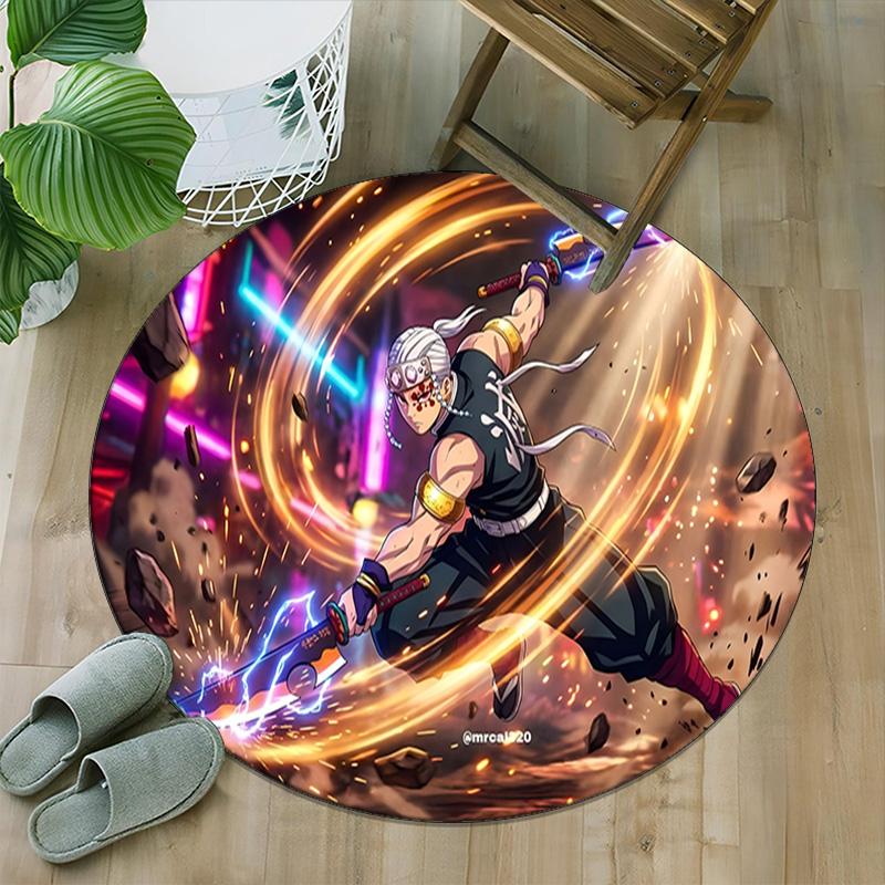 1pc Uzui Tengen  Carpet, Round Rug, Comfortable, Suitable for Entryways, Living Rooms, Office, And Bedrooms, Christmas Decoration