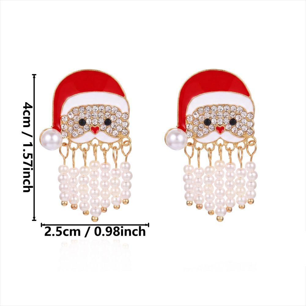 Long Tassel Design Enamel Drop Earrings Santa Claus Stud Earrings Holiday Occasion