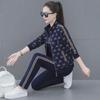 Autumn 2023 Contrast Color Casual Sports Suit for Middle-Aged Women: Printed Sweatshirt & Sweatpants Set