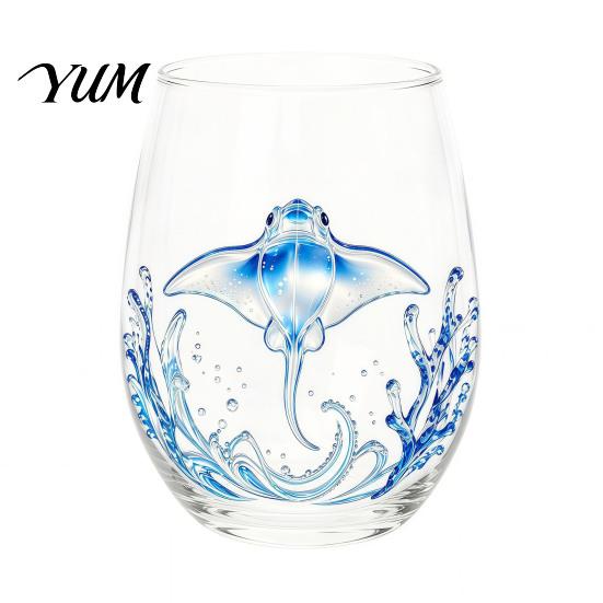 Stylish Nautical Themed Cup Marine Animal Theme Clear Glass Tumbler, Handcrafted Painted Glassware, Creative Iced Coffee Juice Unique Drinking