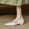 Fashion NEW Spring/Autumn Women Pumps Genuine Leather Shoes for Women Square Toe Chunky Heel Shoes Concise Metal Buckle Mary Jane Shoes