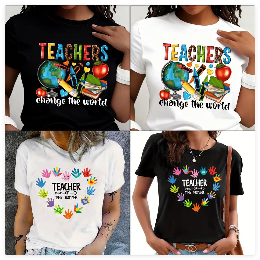 Teacher Print Tshirt Allseason Short Sleeve Casual Top Unisexs Clothingteachers Essential Supplies Teachers Gift