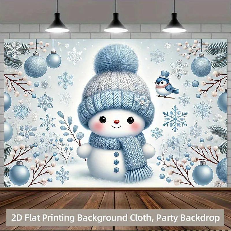 1 piece of 2D background fabric background fabric with a snowman wearing a blue hat and scarf polyester backgroundZL