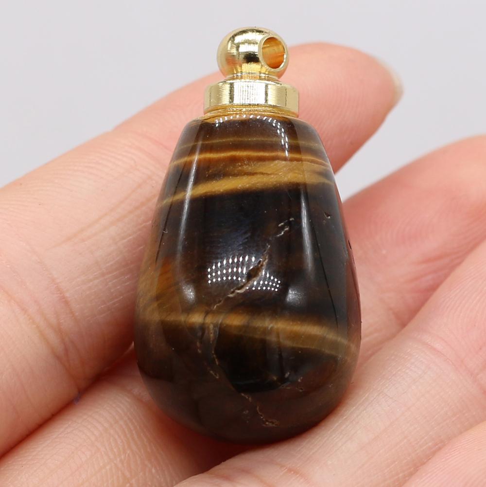 1Pc Small Natural Stone Perfume Bottle Pendants,Tiger Eye Stone Pendant Charms for Jewelry Making DIY Necklace Accessories Craft Gifts