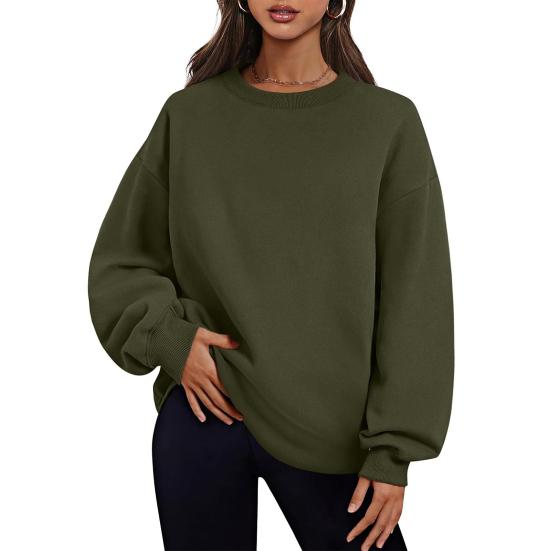 Осенне-зимняя женская толстовка из утолщенного плюша с круглым вырезом, однотонная, свободная, с разрезами по низу, с карманами, пуловер средней длины, теплая спортивная повседневная одежда, топ