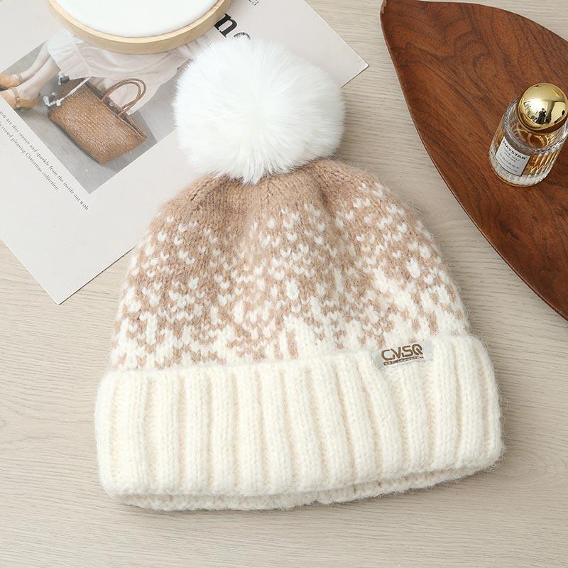 Autumn and Winter Windproof Thickened Thick Thread Wool Hat Knitted Hat Jacquard Warm Ear Hat Women's Outdoor Travel