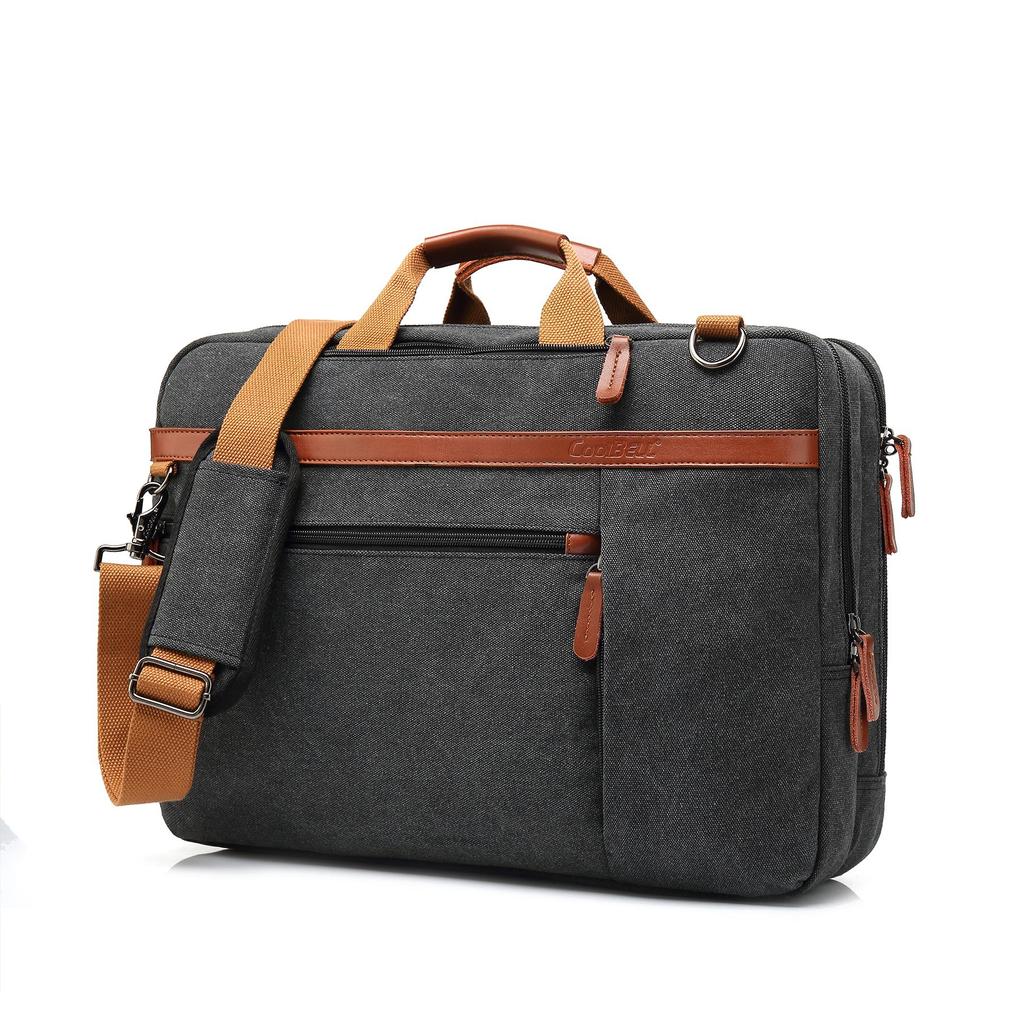 Men Backpacks Cool Bell Nylon/Canvas Male Backpack &Shoulder Bag& Messenger Bag& Handbag 15.6/17.3 Inch Black/Gray CB-5506