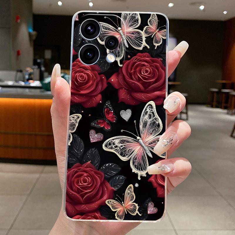 For OPPO Reno 15 5G Case CPH2825 Clear Fashion Butterfly Flower Soft TPU Silicone Jelly Back Cover For OPPO Reno15 5G Phone Case