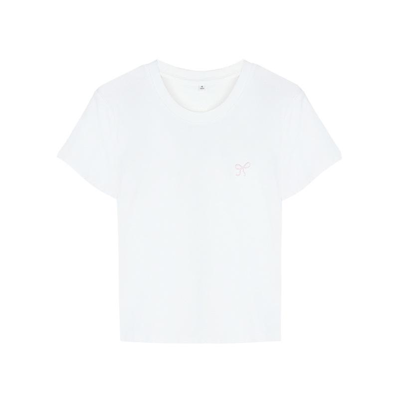 Women's Bow Embroidered Short-Sleeve T-Shirt, 2025 Slim Fit Round Neck Top