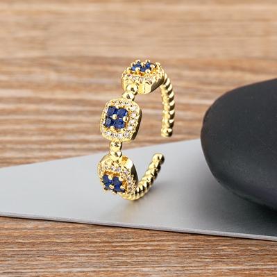 Nidin Luxury Women's Open Adjustable Ring Gold Plated 4 Colors Shine Zircon Jewelry Crystal for Female Engagement Party Gifts