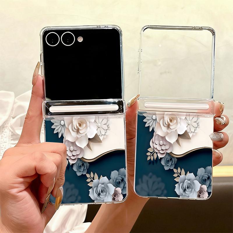 Магнитная защита шарнира Прозрачный чехол Для Samsung Galaxy Z Flip 7 FE 6 5 Flip7 Flip6 Flip5 5G Элегантный 3D Цветочный Жесткий ПК Задняя крышка