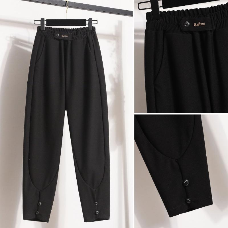 Длинные брюки больших размеров, женские эластичные свободные брюки с высокой талией, винтажные однотонные хлопковые свободные повседневные женские базовые брюки, шаровары, широкие брюки