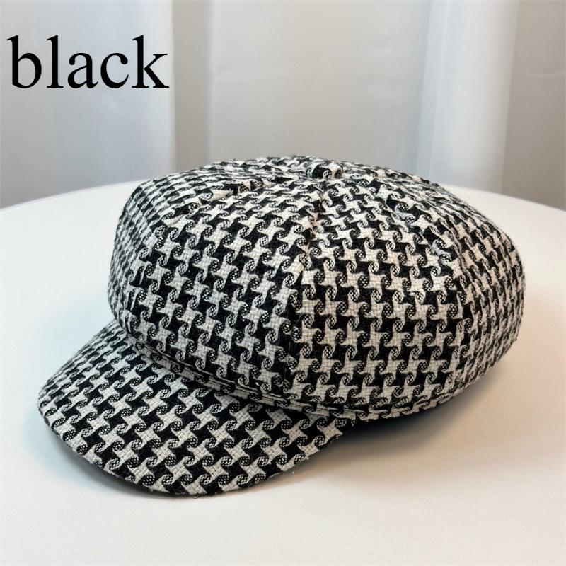 Women's Thousand Bird Grid Octagonal Hat Fashion Winter Retro Painter Hat Warm Women's Beret
