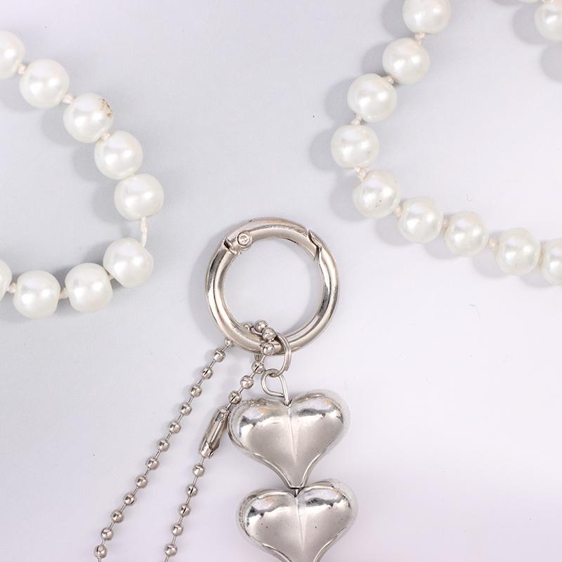 Fashionable Heart Beaded Key Chain Multifunctional Mobile Phone Lanyard Personalized Car Key Accessory Key Ring Bag Pendant