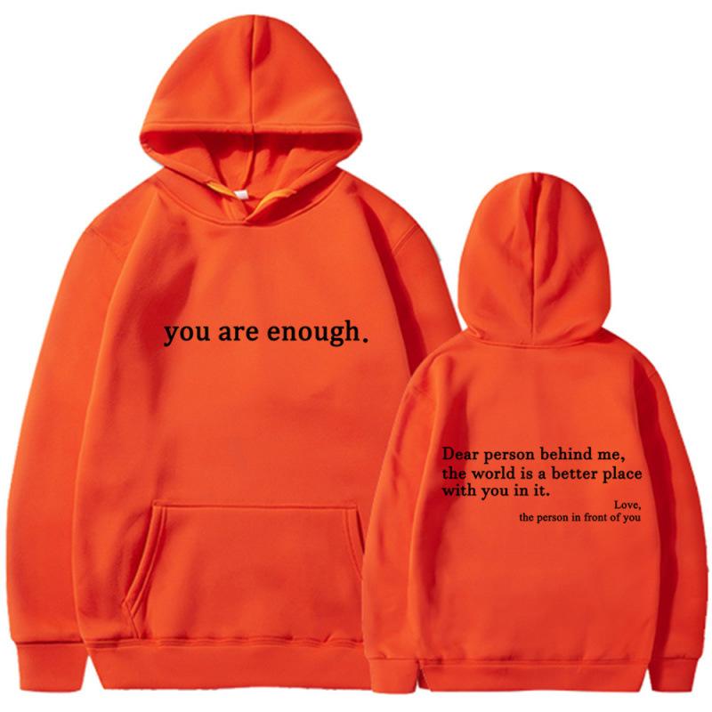 Men's and women's fleece sweater plain letter print pocket drawstring print hoodie