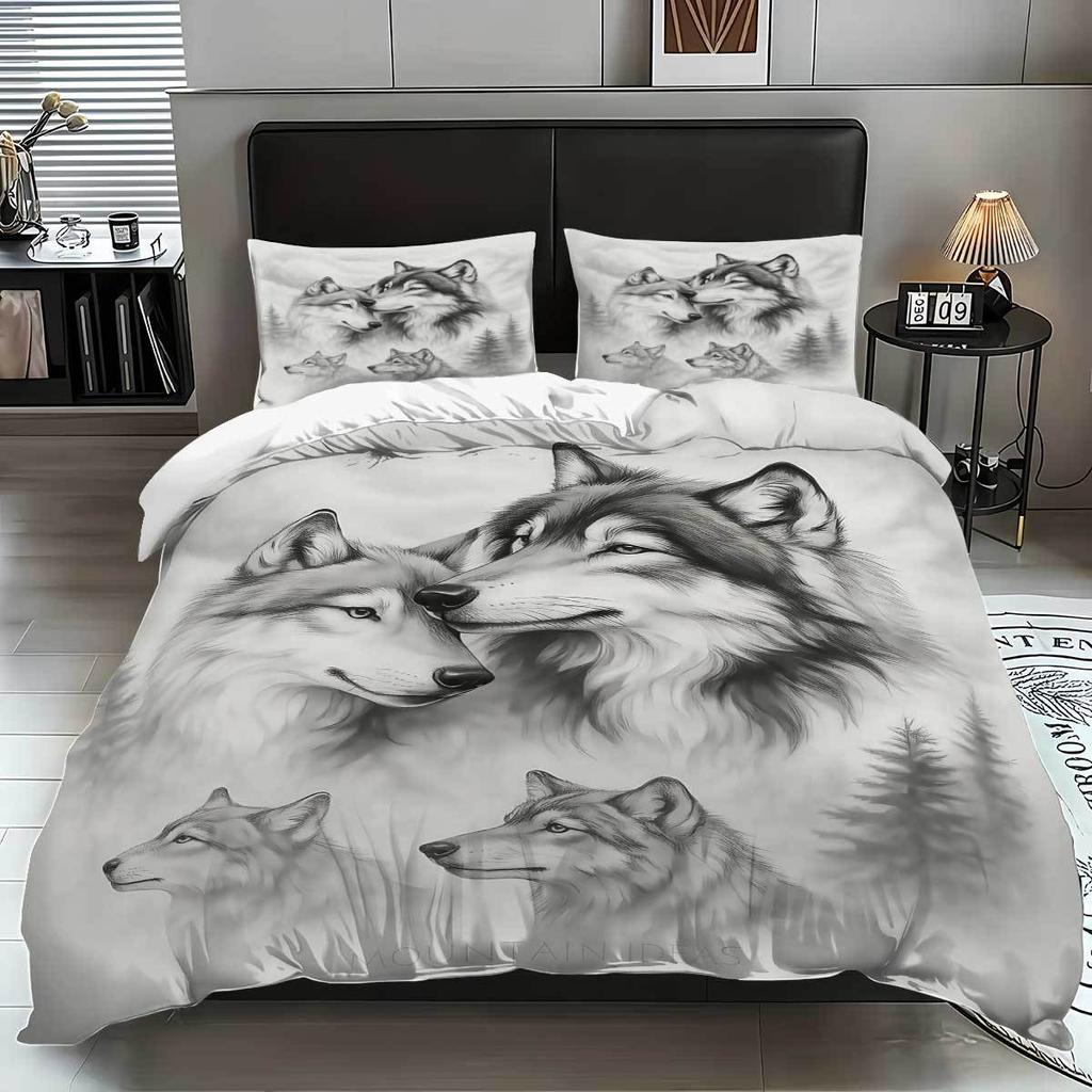 Digital Animal Wolf Cat Dog 3D Printed Bedding Set Cozy Soft Duvet Cover King Queen Twin Size Birthday Gift Bedroom Decoration