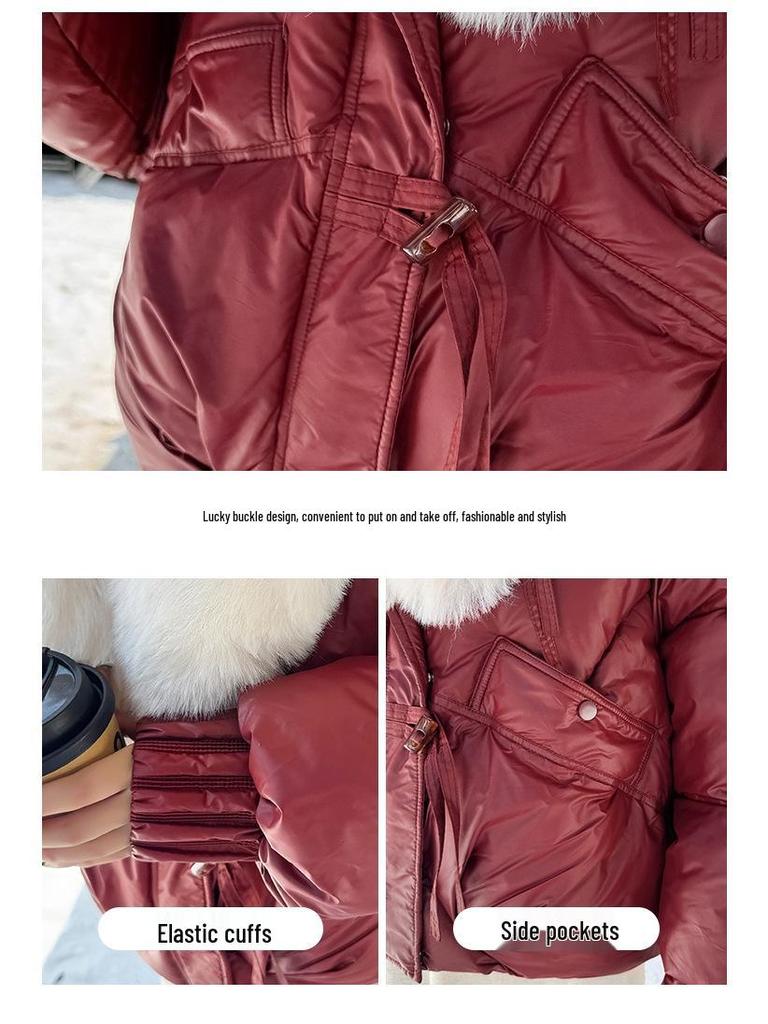 2025 Winter Women's Fashionable Short Cotton Jacket with Removable Fur Collar - Age-Reducing, Loose, Photogenic & Thickened Design