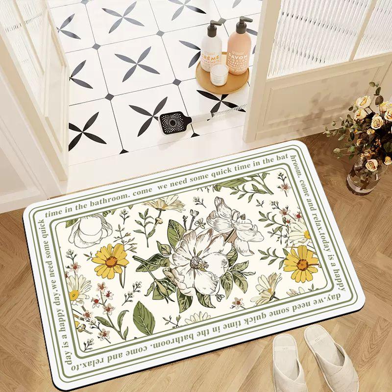 Bathroom Absorbent Floor Mat Retro Oval Non-slip Carpet Household Toilet Toilet Thickened Quick-drying Toilet Floor Mat